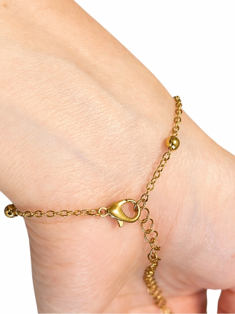 14K Gold Plated Bow Bracelet 10” Adjustable Dainty Chain Beaded Minimal - Picture 5 of 12